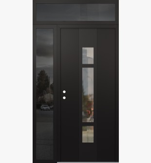 DIAMOND A9 52" X 96" BLACK/BLACK CLEAR GLASS PANEL BLACK RHI WITH SIDELITE AND TRANSOM MIRRORED GLASS