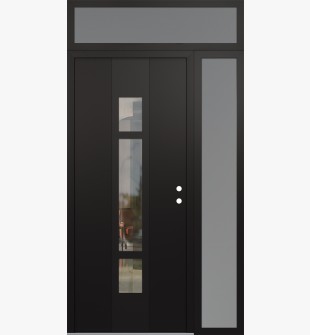 DIAMOND A9 48" X 96" BLACK/BLACK CLEAR GLASS PANEL BLACK LHI WITH SIDELITE AND TRANSOM FROSTED GLASS