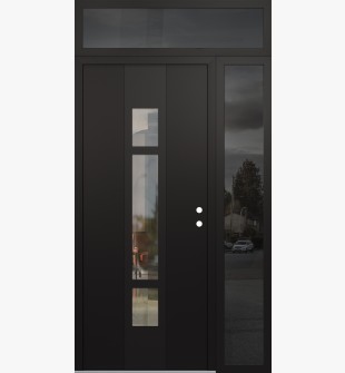 DIAMOND A9 52" X 96" BLACK/BLACK CLEAR GLASS PANEL BLACK LHI WITH SIDELITE AND TRANSOM MIRRORED GLASS