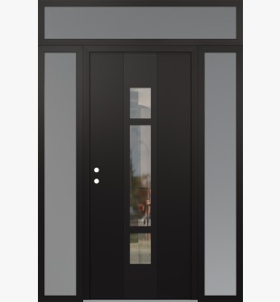 DIAMOND A9 68" X 96" BLACK/BLACK CLEAR GLASS PANEL BLACK RHI WITH 2 SIDELITES AND TRANSOM FROSTED GLASS