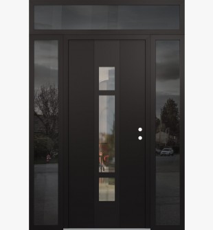 DIAMOND A9 64" X 96" BLACK/BLACK CLEAR GLASS PANEL BLACK LHI WITH 2 SIDELITES AND TRANSOM MIRRORED GLASS