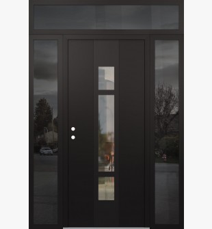 DIAMOND A9 64" X 96" BLACK/BLACK CLEAR GLASS PANEL BLACK RHI WITH 2 SIDELITES AND TRANSOM MIRRORED GLASS