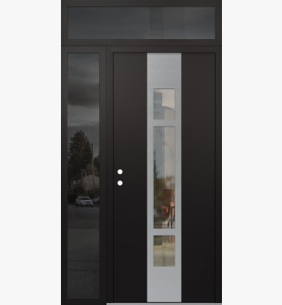 DIAMOND A9 48" X 96" BLACK/BLACK CLEAR GLASS PANEL STAINLESS STEEL RHI WITH SIDELITE AND TRANSOM MIRRORED GLASS