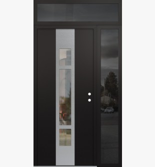 DIAMOND A9 52" X 96" BLACK/BLACK CLEAR GLASS PANEL STAINLESS STEEL LHI WITH SIDELITE AND TRANSOM MIRRORED GLASS