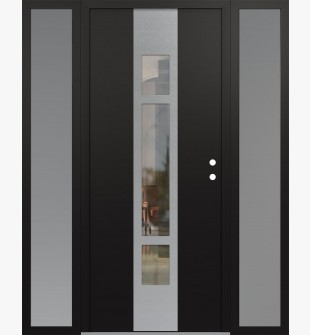 DIAMOND A9 64" X 80" BLACK/BLACK CLEAR GLASS PANEL STAINLESS STEEL LHI WITH 2 SIDELITES FROSTED GLASS