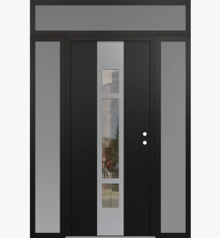 DIAMOND A9 68" X 96" BLACK/BLACK CLEAR GLASS PANEL STAINLESS STEEL LHI WITH 2 SIDELITES AND TRANSOM FROSTED GLASS