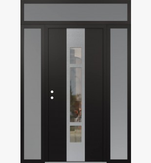 DIAMOND A9 68" X 96" BLACK/BLACK CLEAR GLASS PANEL STAINLESS STEEL RHI WITH 2 SIDELITES AND TRANSOM FROSTED GLASS