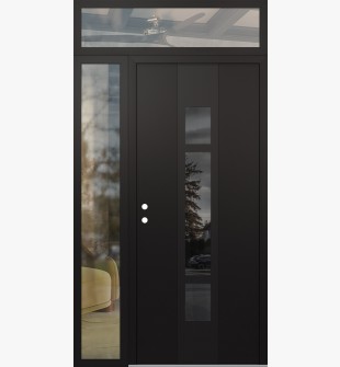 DIAMOND A9 52" X 96" BLACK/BLACK MIRRORED GLASS PANEL BLACK RHI WITH SIDELITE AND TRANSOM CLEAR GLASS
