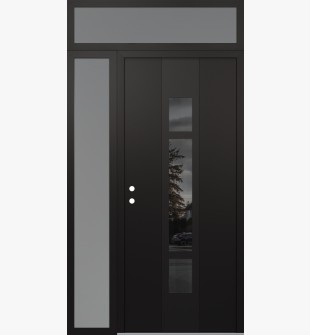 DIAMOND A9 52" X 96" BLACK/BLACK MIRRORED GLASS PANEL BLACK RHI WITH SIDELITE AND TRANSOM FROSTED GLASS