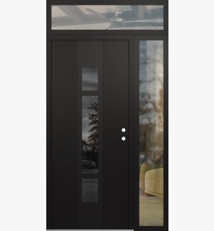 DIAMOND A9 50" X 96" BLACK/BLACK MIRRORED GLASS PANEL BLACK LHI WITH SIDELITE AND TRANSOM CLEAR GLASS