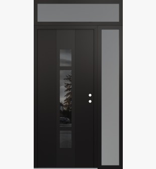DIAMOND A9 48" X 96" BLACK/BLACK MIRRORED GLASS PANEL BLACK LHI WITH SIDELITE AND TRANSOM FROSTED GLASS