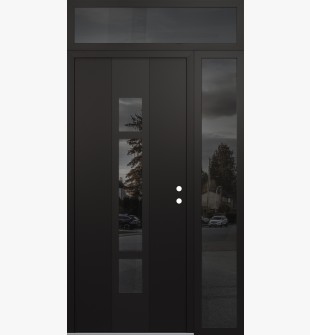DIAMOND A9 52" X 96" BLACK/BLACK MIRRORED GLASS PANEL BLACK LHI WITH SIDELITE AND TRANSOM MIRRORED GLASS