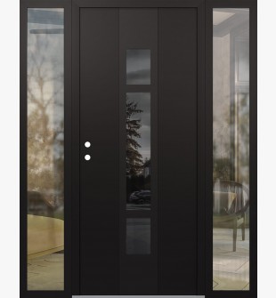 DIAMOND A9 64" X 80" BLACK/BLACK MIRRORED GLASS PANEL BLACK RHI WITH 2 SIDELITES CLEAR GLASS