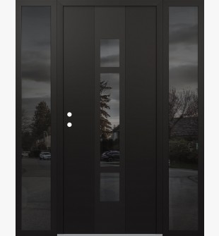 DIAMOND A9 64" X 80" BLACK/BLACK MIRRORED GLASS PANEL BLACK RHI WITH 2 SIDELITES MIRRORED GLASS