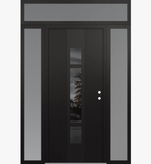DIAMOND A9 64" X 96" BLACK/BLACK MIRRORED GLASS PANEL BLACK LHI WITH 2 SIDELITES AND TRANSOM FROSTED GLASS
