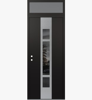 DIAMOND A9 36" X 96" BLACK/BLACK MIRRORED GLASS PANEL STAINLESS STEEL RHI WITH TRANSOM FROSTED GLASS