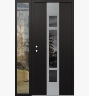 DIAMOND A9 48" X 80" BLACK/BLACK MIRRORED GLASS PANEL STAINLESS STEEL RHI WITH SIDELITE CLEAR GLASS