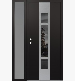 DIAMOND A9 50" X 80" BLACK/BLACK MIRRORED GLASS PANEL STAINLESS STEEL RHI WITH SIDELITE FROSTED GLASS