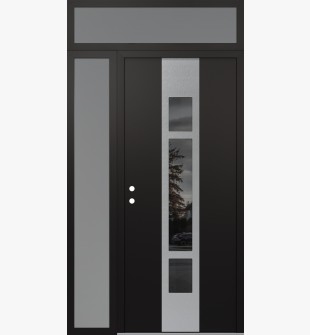 DIAMOND A9 50" X 96" BLACK/BLACK MIRRORED GLASS PANEL STAINLESS STEEL RHI WITH SIDELITE AND TRANSOM FROSTED GLASS