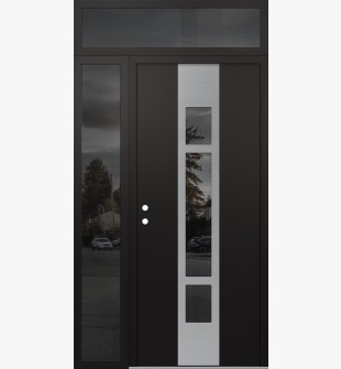 DIAMOND A9 52" X 96" BLACK/BLACK MIRRORED GLASS PANEL STAINLESS STEEL RHI WITH SIDELITE AND TRANSOM MIRRORED GLASS