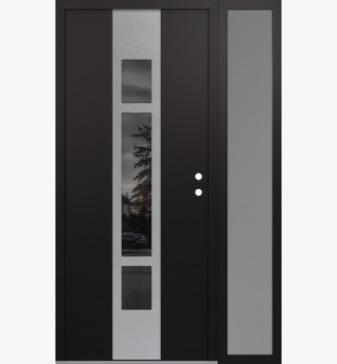 DIAMOND A9 48" X 80" BLACK/BLACK MIRRORED GLASS PANEL STAINLESS STEEL LHI WITH SIDELITE FROSTED GLASS