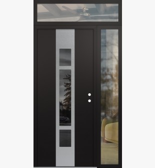 DIAMOND A9 52" X 96" BLACK/BLACK MIRRORED GLASS PANEL STAINLESS STEEL LHI WITH SIDELITE AND TRANSOM CLEAR GLASS