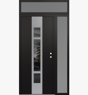 DIAMOND A9 50" X 96" BLACK/BLACK MIRRORED GLASS PANEL STAINLESS STEEL LHI WITH SIDELITE AND TRANSOM FROSTED GLASS