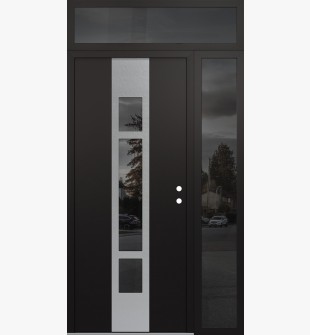 DIAMOND A9 50" X 96" BLACK/BLACK MIRRORED GLASS PANEL STAINLESS STEEL LHI WITH SIDELITE AND TRANSOM MIRRORED GLASS