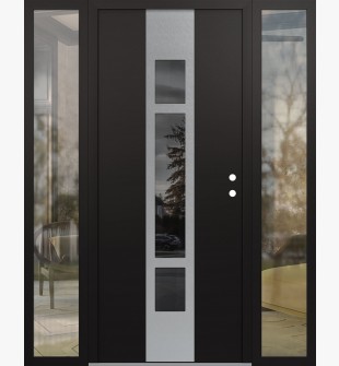 DIAMOND A9 60" X 80" BLACK/BLACK MIRRORED GLASS PANEL STAINLESS STEEL LHI WITH 2 SIDELITES CLEAR GLASS