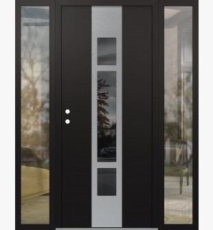 DIAMOND A9 68" X 80" BLACK/BLACK MIRRORED GLASS PANEL STAINLESS STEEL RHI WITH 2 SIDELITES CLEAR GLASS