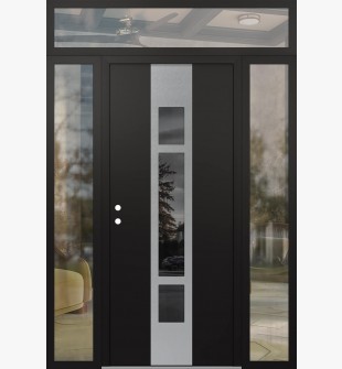 DIAMOND A9 64" X 96" BLACK/BLACK MIRRORED GLASS PANEL STAINLESS STEEL RHI WITH 2 SIDELITES AND TRANSOM CLEAR GLASS