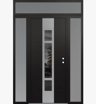 DIAMOND A9 68" X 96" BLACK/BLACK MIRRORED GLASS PANEL STAINLESS STEEL LHI WITH 2 SIDELITES AND TRANSOM FROSTED GLASS