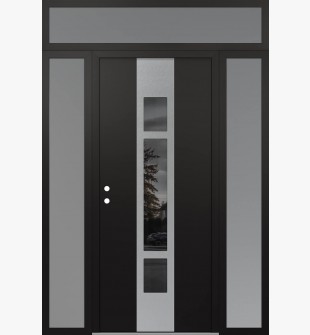 DIAMOND A9 64" X 96" BLACK/BLACK MIRRORED GLASS PANEL STAINLESS STEEL RHI WITH 2 SIDELITES AND TRANSOM FROSTED GLASS