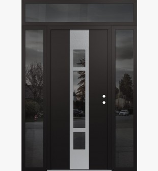 DIAMOND A9 60" X 96" BLACK/BLACK MIRRORED GLASS PANEL STAINLESS STEEL LHI WITH 2 SIDELITES AND TRANSOM MIRRORED GLASS