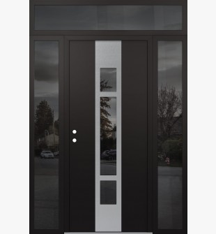 DIAMOND A9 64" X 96" BLACK/BLACK MIRRORED GLASS PANEL STAINLESS STEEL RHI WITH 2 SIDELITES AND TRANSOM MIRRORED GLASS