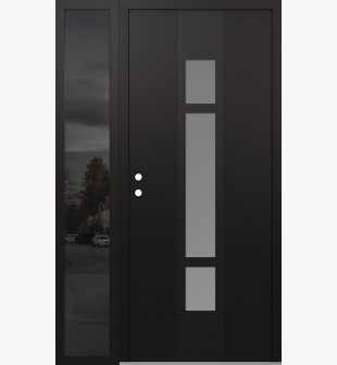 DIAMOND A9 52" X 80" BLACK/WHITE FROSTED GLASS PANEL BLACK RHI WITH SIDELITE MIRRORED GLASS