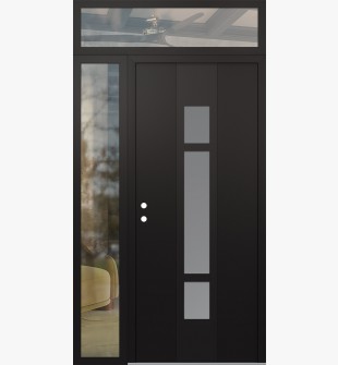 DIAMOND A9 48" X 96" BLACK/WHITE FROSTED GLASS PANEL BLACK RHI WITH SIDELITE AND TRANSOM CLEAR GLASS