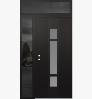 DIAMOND A9 52" X 96" BLACK/WHITE FROSTED GLASS PANEL BLACK RHI WITH SIDELITE AND TRANSOM MIRRORED GLASS