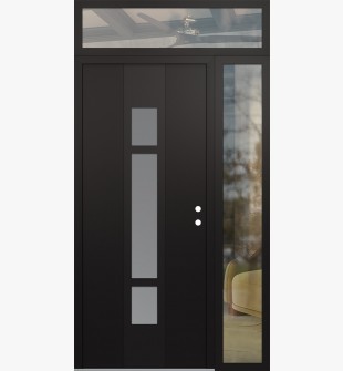 DIAMOND A9 52" X 96" BLACK/WHITE FROSTED GLASS PANEL BLACK LHI WITH SIDELITE AND TRANSOM CLEAR GLASS