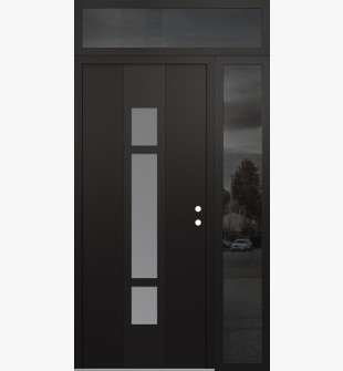 DIAMOND A9 52" X 96" BLACK/WHITE FROSTED GLASS PANEL BLACK LHI WITH SIDELITE AND TRANSOM MIRRORED GLASS