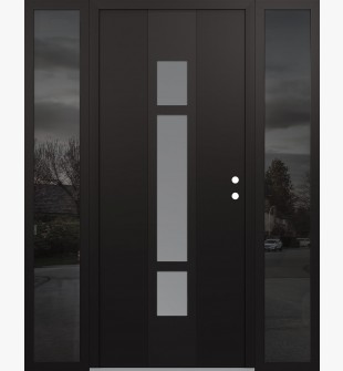 DIAMOND A9 64" X 80" BLACK/WHITE FROSTED GLASS PANEL BLACK LHI WITH 2 SIDELITES MIRRORED GLASS