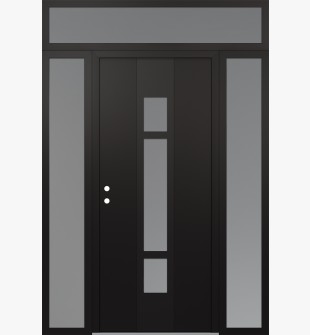 DIAMOND A9 64" X 96" BLACK/WHITE FROSTED GLASS PANEL BLACK RHI WITH 2 SIDELITES AND TRANSOM FROSTED GLASS