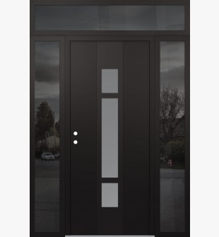 DIAMOND A9 60" X 96" BLACK/WHITE FROSTED GLASS PANEL BLACK RHI WITH 2 SIDELITES AND TRANSOM MIRRORED GLASS