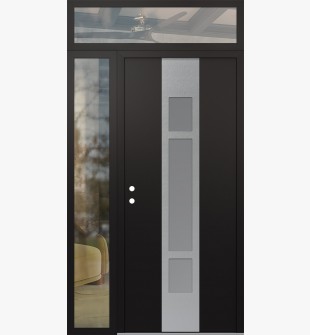 DIAMOND A9 50" X 96" BLACK/WHITE FROSTED GLASS PANEL STAINLESS STEEL RHI WITH SIDELITE AND TRANSOM CLEAR GLASS