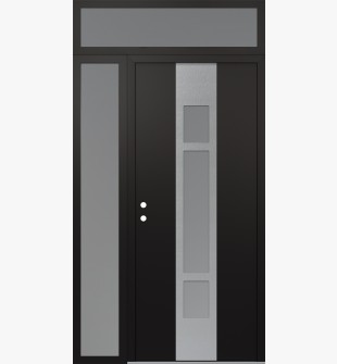 DIAMOND A9 52" X 96" BLACK/WHITE FROSTED GLASS PANEL STAINLESS STEEL RHI WITH SIDELITE AND TRANSOM FROSTED GLASS