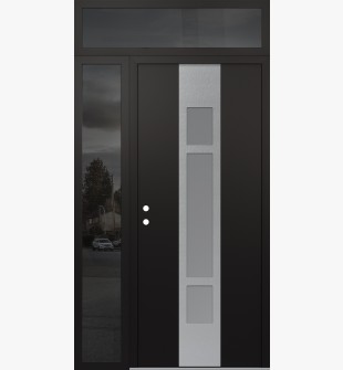 DIAMOND A9 52" X 96" BLACK/WHITE FROSTED GLASS PANEL STAINLESS STEEL RHI WITH SIDELITE AND TRANSOM MIRRORED GLASS