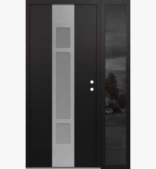 DIAMOND A9 48" X 80" BLACK/WHITE FROSTED GLASS PANEL STAINLESS STEEL LHI WITH SIDELITE MIRRORED GLASS