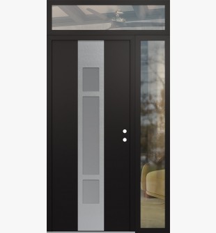 DIAMOND A9 52" X 96" BLACK/WHITE FROSTED GLASS PANEL STAINLESS STEEL LHI WITH SIDELITE AND TRANSOM CLEAR GLASS