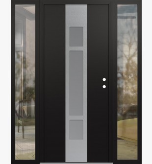 DIAMOND A9 68" X 80" BLACK/WHITE FROSTED GLASS PANEL STAINLESS STEEL LHI WITH 2 SIDELITES CLEAR GLASS