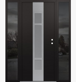 DIAMOND A9 68" X 80" BLACK/WHITE FROSTED GLASS PANEL STAINLESS STEEL LHI WITH 2 SIDELITES MIRRORED GLASS